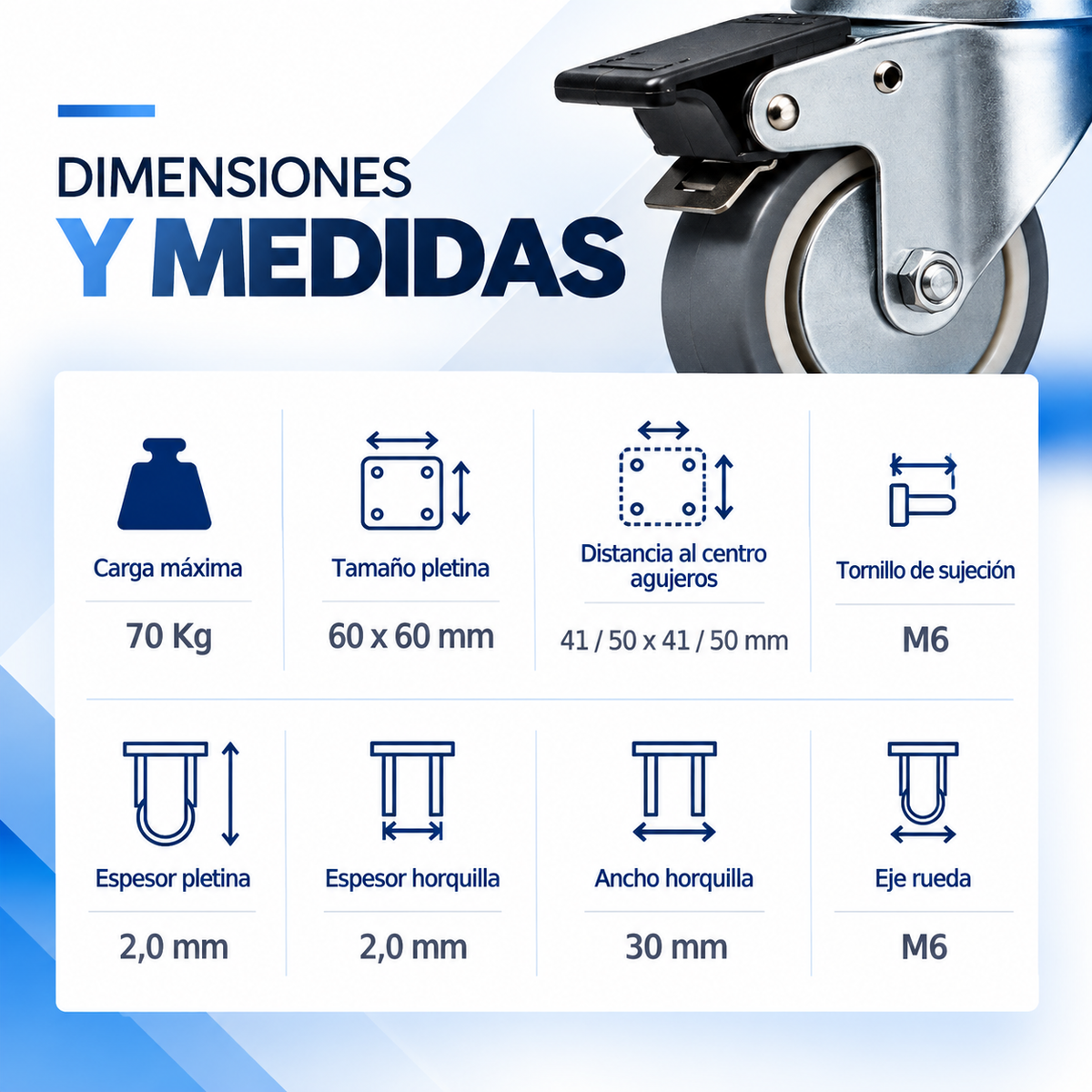 Rueda giratoria con freno 80 mm termo-caucho – BPG2 080 PCL2-FD