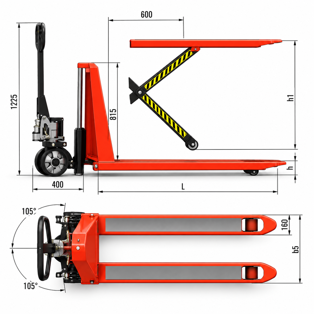 Transpaleta de Tijera Manual 1.000 kg Elevación 800 mm TGT 1,0 DPC