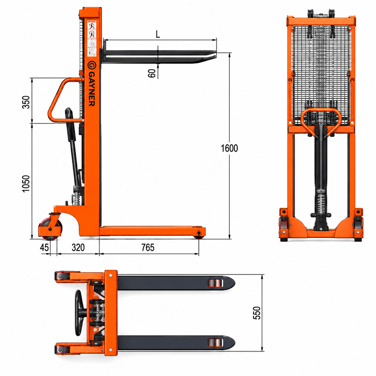 Apilador Manual 1.000 kg Elevación 1,6 m APM-1016