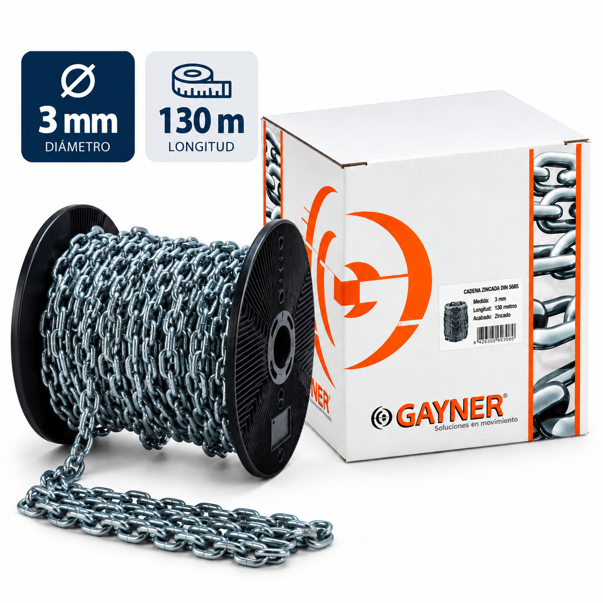 Cadena de acero inoxidable AISI 316 Ø3 mm – Rollo 130 m DIN 5685/A