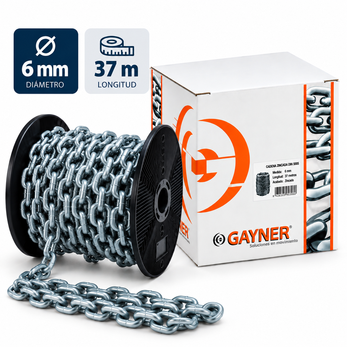 Cadena de acero inoxidable AISI 316 Ø6 mm – Rollo 37 m DIN 5685/A