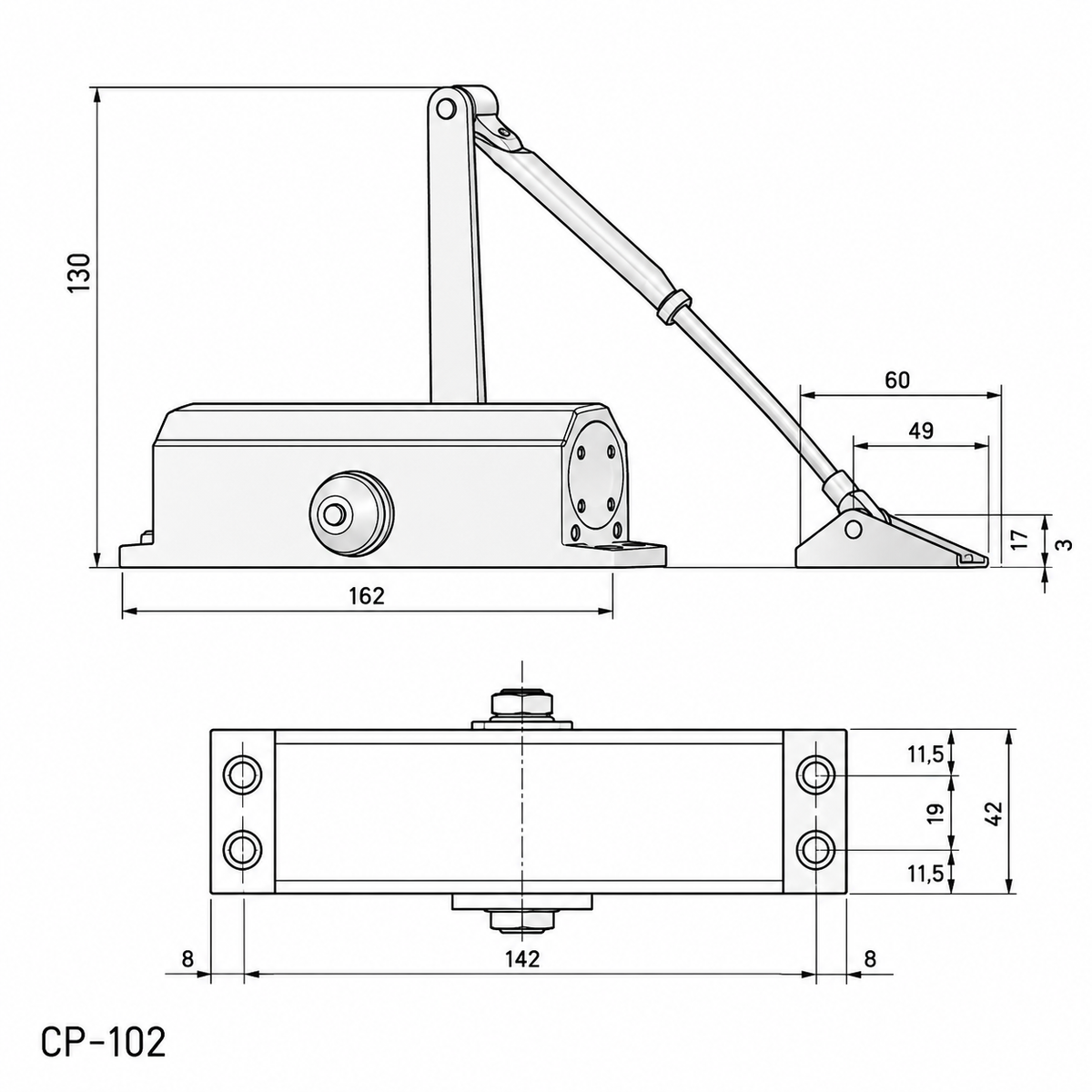 Cierrapuertas hidráulico reversible fuerza 2 – CP-102