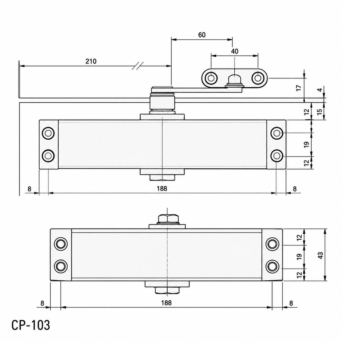 Cierrapuertas hidráulico reversible fuerza 2 – CP-102