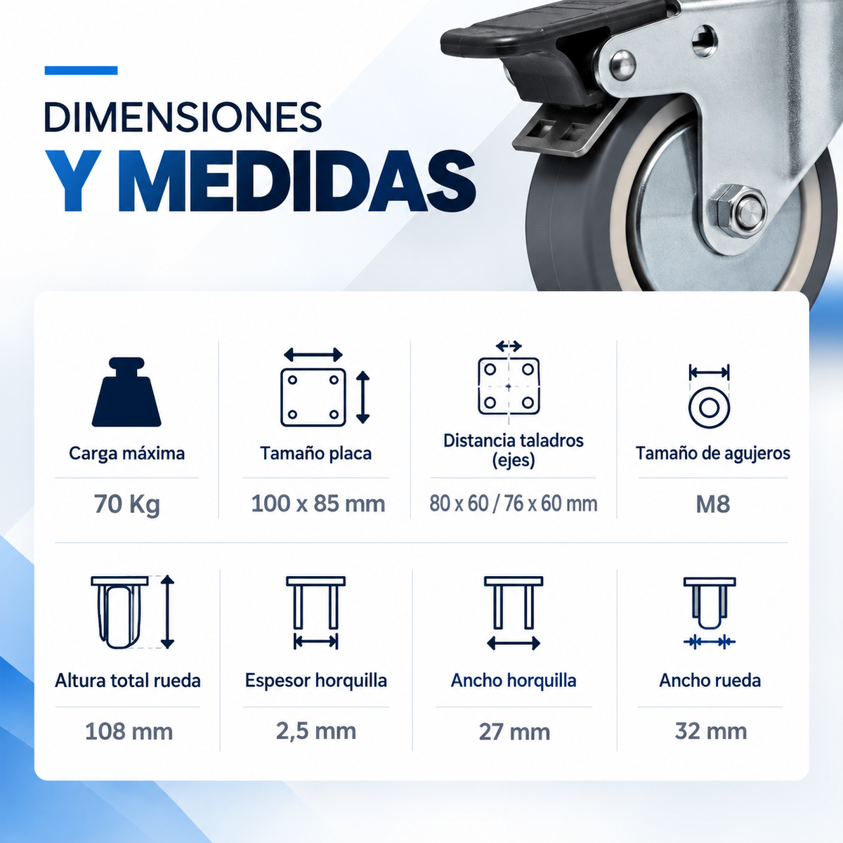 Rueda giratoria con freno 50 mm – BPG2 050 PCL2-FD